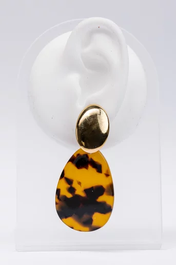 Cercei drop animal print cu accesoriu oval auriu
