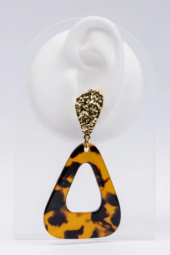 Cercei drop animal print triunghi cu accesoriu auriu