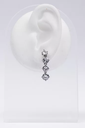 Cercei drop argintii lungi cu pietre rotunde