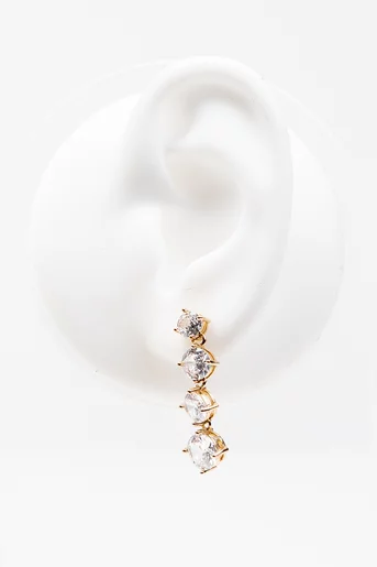 Cercei drop aurii lungi cu pietre rotunde