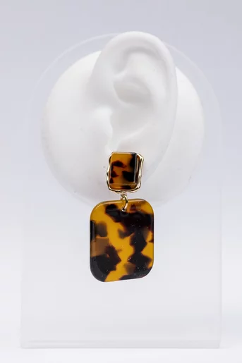 Cercei drop cu imprimeu animal print și margini auri