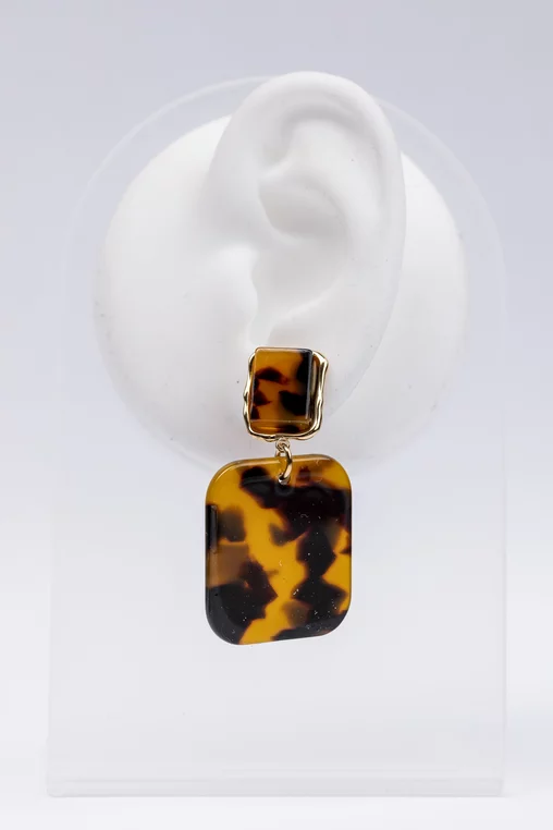 Cercei drop cu imprimeu animal print și margini auri picture - 1