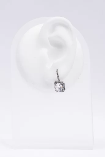 Cercei drop patrati, argintii cu cristale