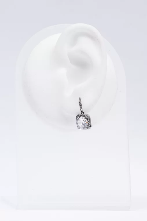 Cercei drop patrati, argintii cu cristale thumbnail picture - 