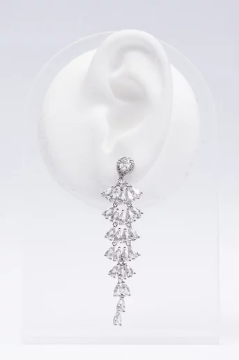 Cercei eleganți tip candelabru cu pietre argintii CLU0203