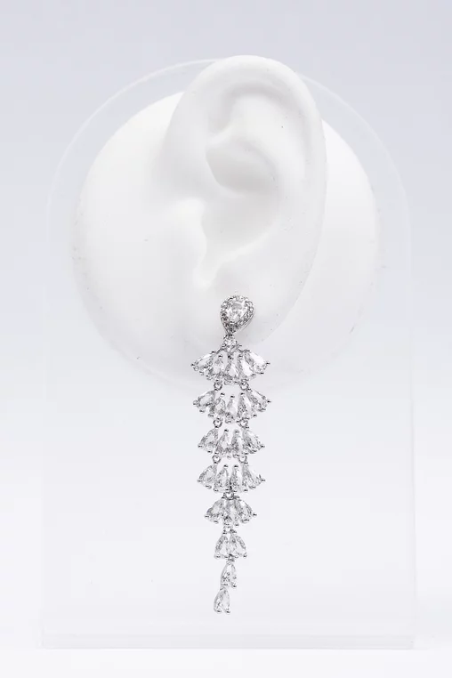 Cercei eleganți tip candelabru cu pietre argintii CLU0203 picture - 1