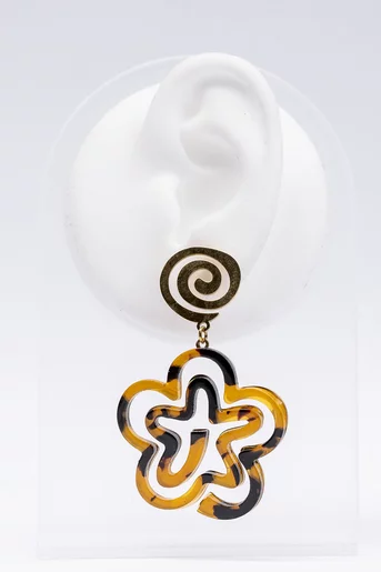 Cercei negri drop floare animal print cu accesoriu auriu