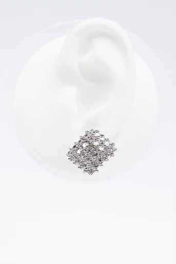 Cercei stud arginti button, romb cu cristale