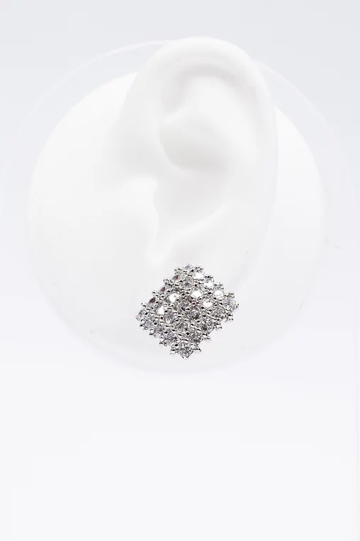 Cercei stud arginti button, romb cu cristale picture - 1