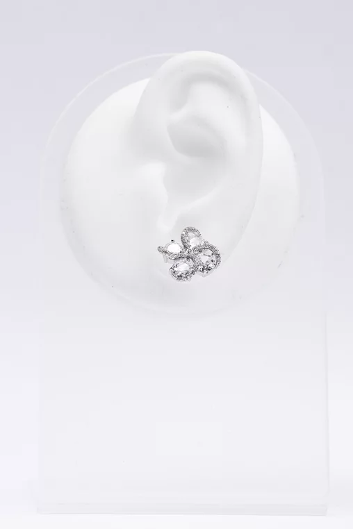 Cercei stud arginti cu pietre strălucitoare, design floral și tăieturi mixte picture - 1