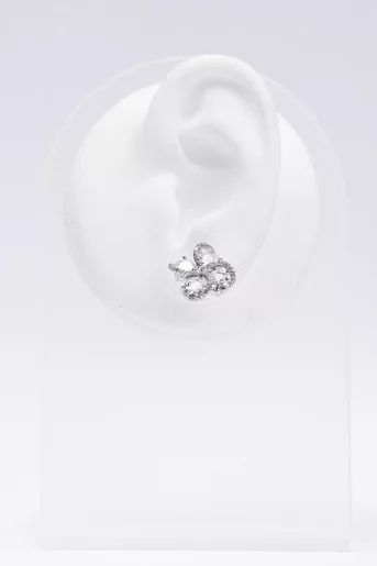 Cercei stud argintii cu pietre strălucitoare, design floral și tăieturi mixte