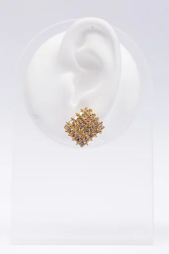 Cercei stud auri button, romb cu cristale