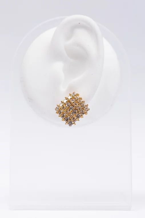 Cercei stud auri button, romb cu cristale picture - 1