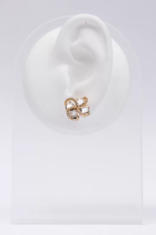 Cercei stud aurii cu pietre strălucitoare, design floral și tăieturi mixte thumbnail picture - 