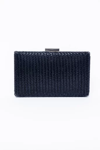 Clutch decorat cu lanț si strasuri negru PIT0310