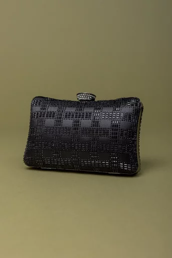Clutch elegant cu strasuri negru P03