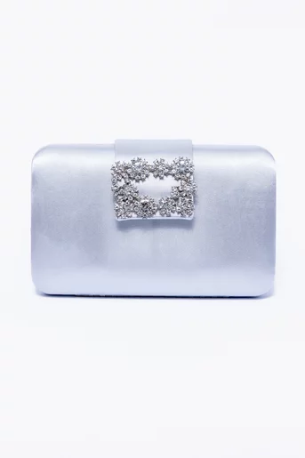 Clutch satinat cu accesoriu argintiu  PIT0308