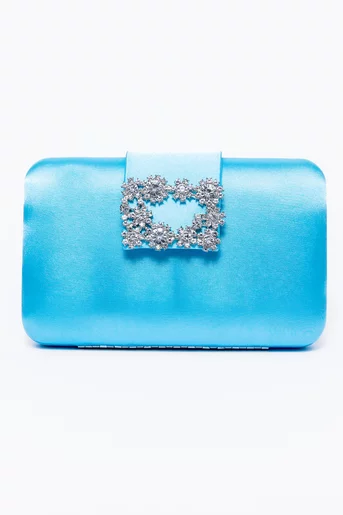 Clutch satinat cu accesoriu bleu  PIT0308