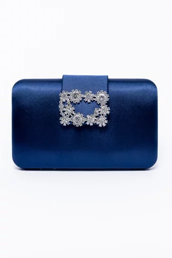 Clutch satinat cu accesoriu bleumarin  PIT0308