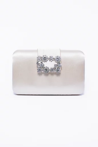 Clutch satinat cu accesoriu crem PIT0308