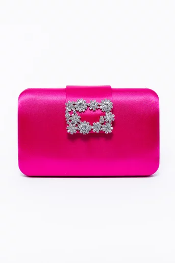 Clutch satinat cu accesoriu fucsia  PIT0308