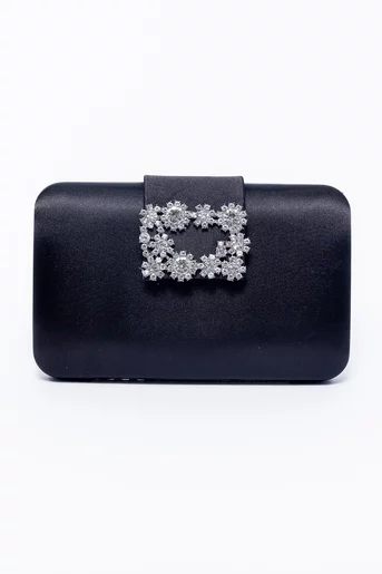 Clutch satinat cu accesoriu negru  PIT0308