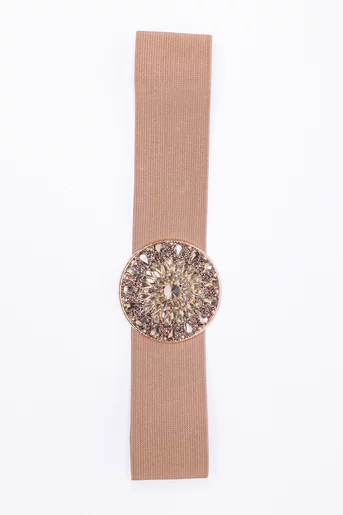 Curea elegantă decorată cu pietre taupe C16860503