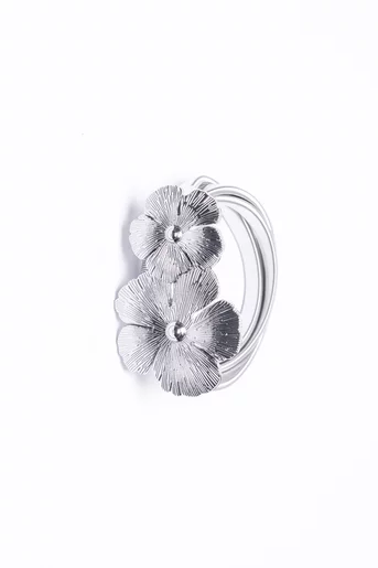 Curea metalică cu model flori argintie C160215
