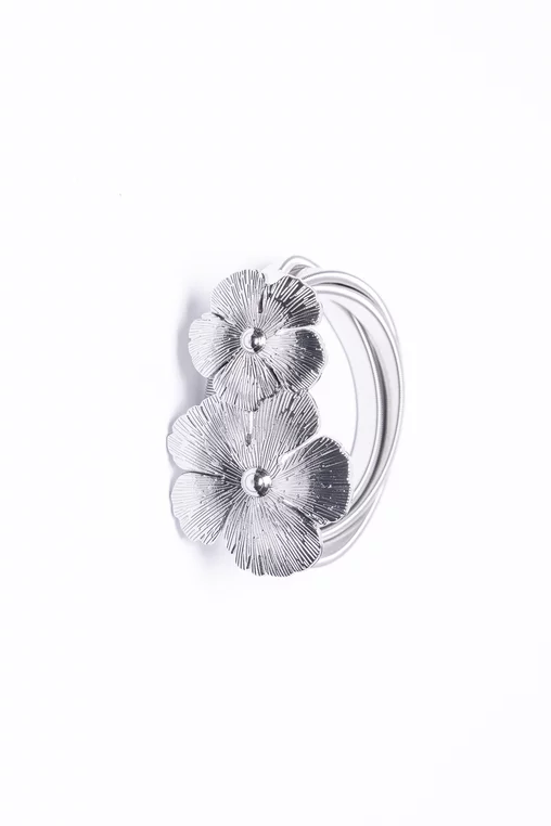 Curea metalică cu model flori argintie C160215 picture - 1