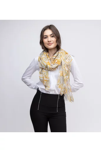 Esarfa imprimeu frunze bej EGK11