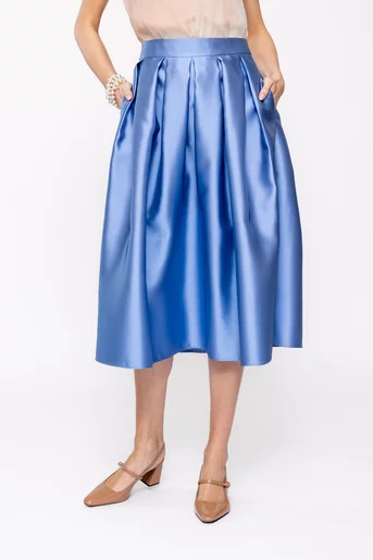 Fustă Caramel elegantă cu pliuri albastră F3410