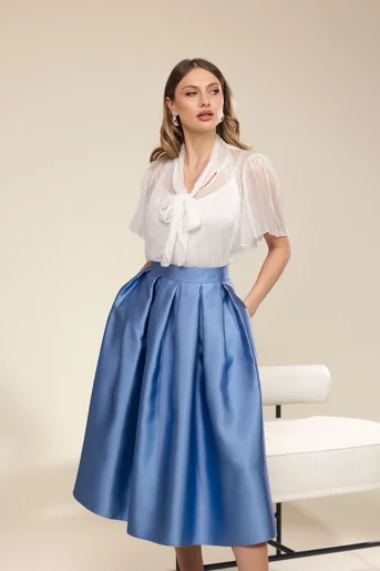 Fustă Caramel elegantă cu pliuri albastră F3410