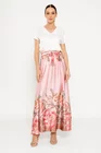 Fustă maxi din saten cu cordon roz FLAM0302 thumbnail picture - 