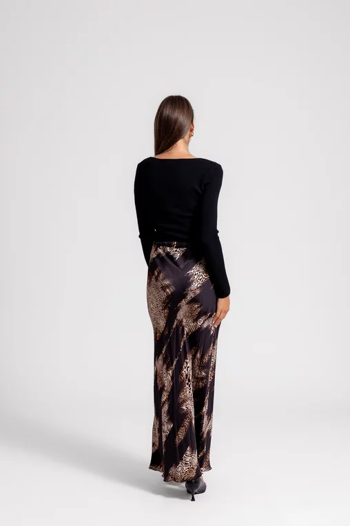 Fustă maxi satin imprimat negru FIM803 thumbnail picture - 