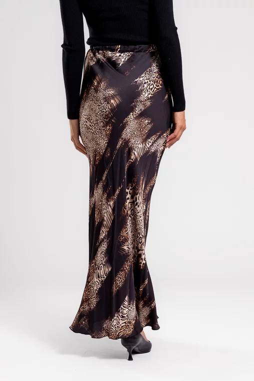 Fustă maxi satin imprimat negru FIM803 thumbnail picture - 