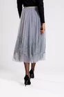 Fustă midi din tulle gri cu dantelă aplicată FMA803 thumbnail picture - 