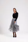 Fustă midi din tulle gri cu dantelă aplicată FMA803 thumbnail picture - 