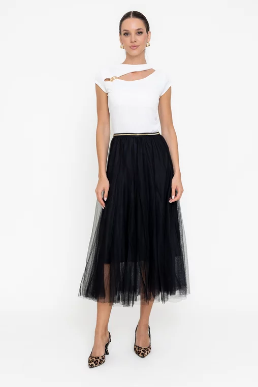 Fustă midi din tulle neagră FDP60801 thumbnail picture - 