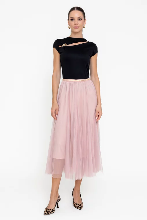 Fustă midi din tulle roz FDP0803 thumbnail picture - 