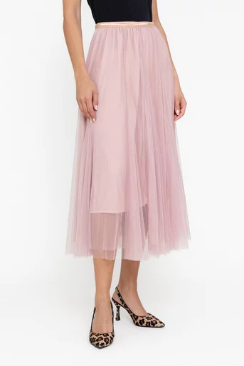 Fustă midi din tulle roz FDP60801