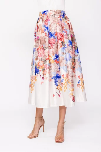 Fustă midi imprimeu floral ivory FBR0209