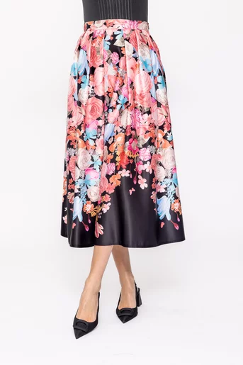 Fustă midi imprimeu floral neagră FBR0209