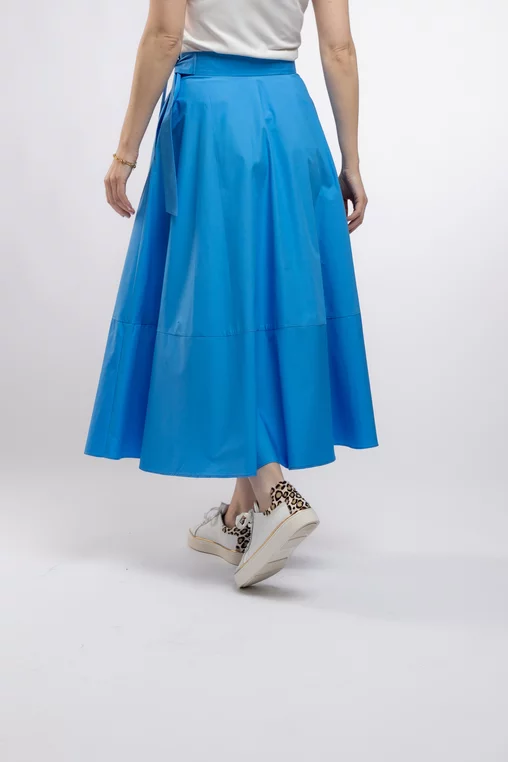 Fustă midi în cloș Caramel din poplin albastru F3406 picture - 4