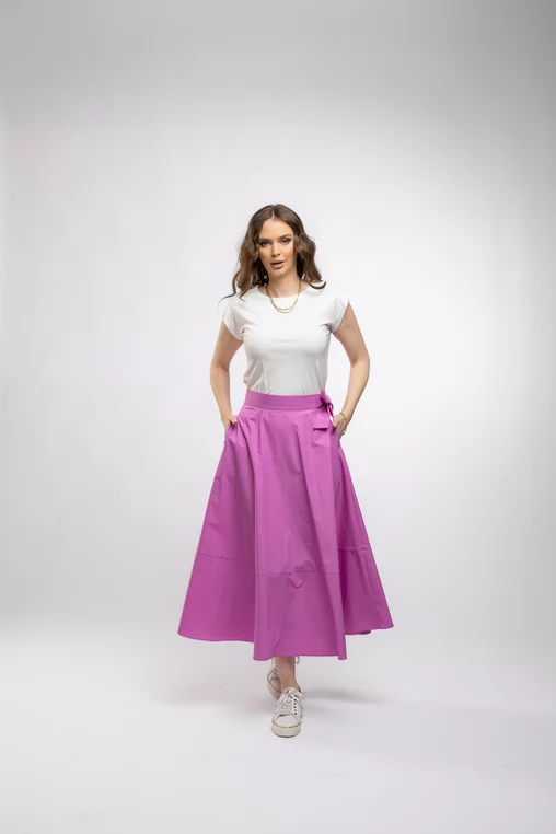 Fustă midi în cloș Caramel din poplin roz F3406 picture - 2