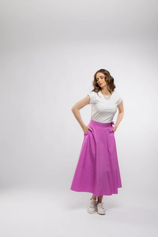 Fustă midi în cloș Caramel din poplin roz F3406 picture - 5