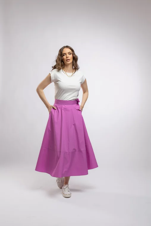 Fustă midi în cloș Caramel din poplin roz F3406 picture - 6