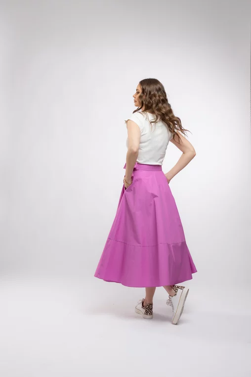 Fustă midi în cloș Caramel din poplin roz F3406 picture - 3