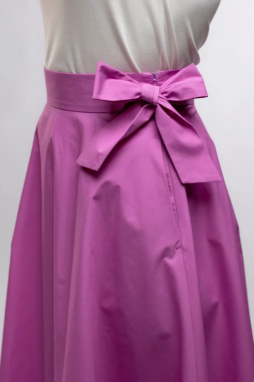 Fustă midi în cloș Caramel din poplin roz F3406 picture - 4