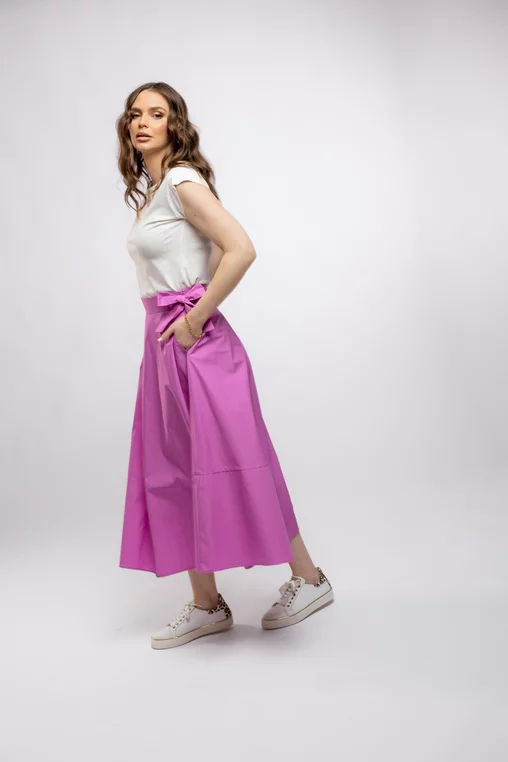 Fustă midi în cloș Caramel din poplin roz F3406 picture - 7