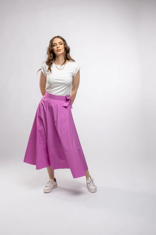 Fustă midi în cloș Caramel din poplin roz F3406 picture - 9